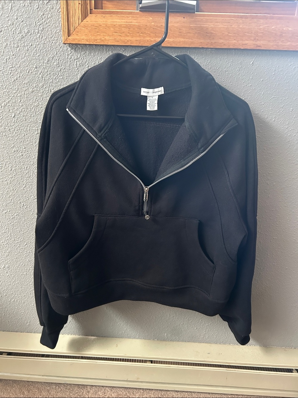 Better Together Black Half-Zip Fleece Crop Pullover with Kangaroo Pocket